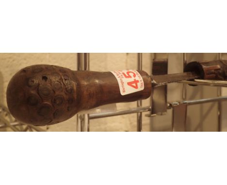 Antique Indian carved sword stick with triangular blade and root handle    CONDITION REPORT:  last 3 cm of blade broken 