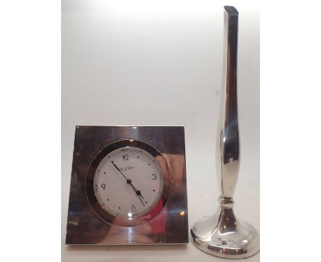 P & O Millenium Cruise hallmarked silver clock and bud vase