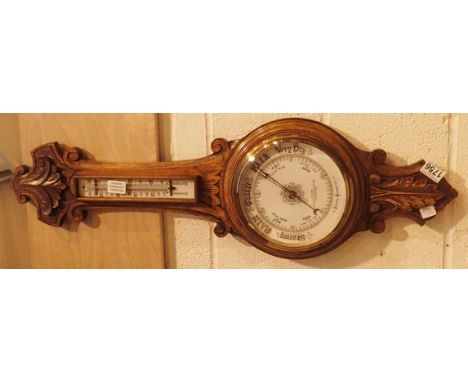 Oak framed thermometer barometer by M Elam Northwich Middlewich and Winspool