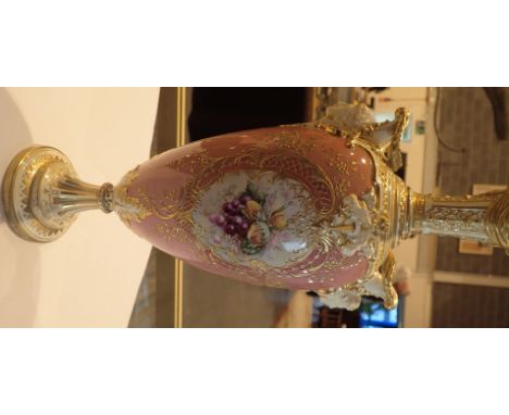 Royal Worcester tall vase with floral panels on a pink ground c1895 shape no. 1410 H: 38 cm CONDITION REPORT: This piece is i