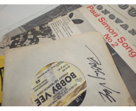 Pop memorabilia Bobby Vee single with ticket and flyer Paul Simon songbook number 2 and Colours by Donovan song sheet