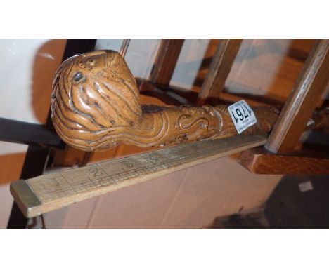 Hand carved wooden walking stick with Royal Coat of Arms dated 1904