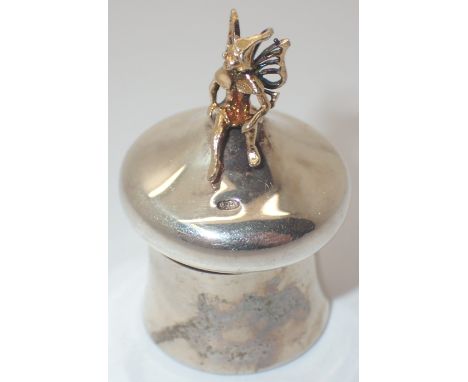 Hallmarked silver pot with fairy finial with Sheffield import marks