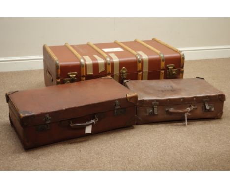 Mid 20th century wooden bound travelling trunk and two vintage suitcases    Condition Report   Click here for further images,
