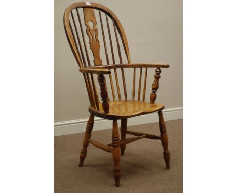 Early 19th century elm and ash Windsor armchair, double bow, stick and splat back   Condition Report   Click here for further