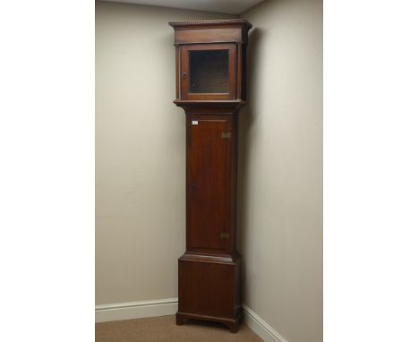 Late 18th/early 19th century oak longcase clock case, square hood, on bracket feet, H211cm   Condition Report   Click here fo