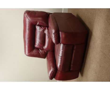 Large two seat manual reclining sofa (W205cm), and matching electric reclining armchair (W106cm), upholstered in red leather