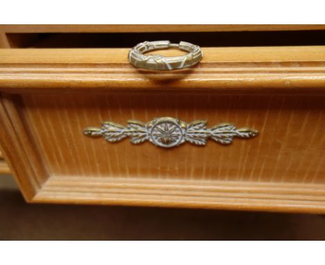 French style light limed oak sideboard buffet with marble top, four drawers, W153cm, H107cm, D48cm