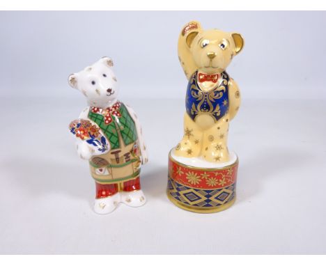 Royal Worcester The Connoisseur Collection Price Regent Teddy Bear Candle Snuffer and Royal Crown Derby Bear with Bouquet (2)