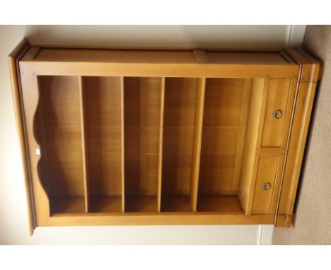 Barker & Stonehouse light oak open bookcase fitted with two drawers, W129cm, H188cm, D42cm