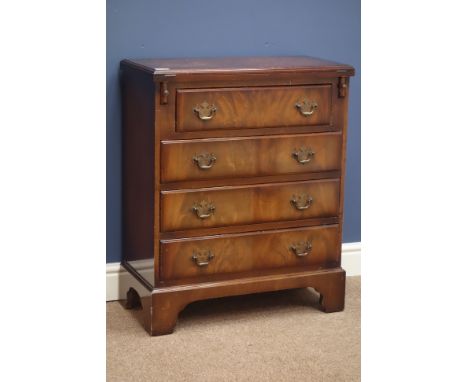 Georgian style mahogany bachelor's chest fitted with four drawers and hinged fold over top, bracket feet, W63cm, H77cm, D32cm
