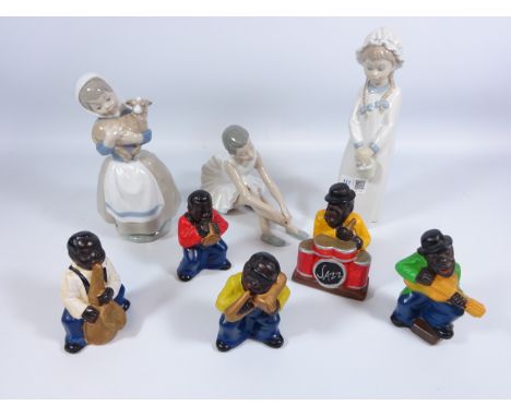 Three Nao figurines and set five jazz musicians (8)   Condition Report   Click here for further images, condition, auction ti