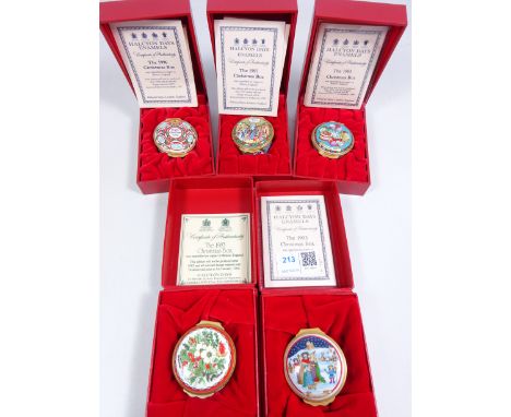 Five Halcyon Days Christmas enamel boxes, all boxed with certificates (5)   Condition Report   Click here for further images,