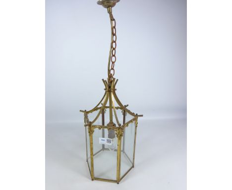 Octagonal brass and glass hall lantern, H33cm excluding fitting   Condition Report   Click here for further images, condition