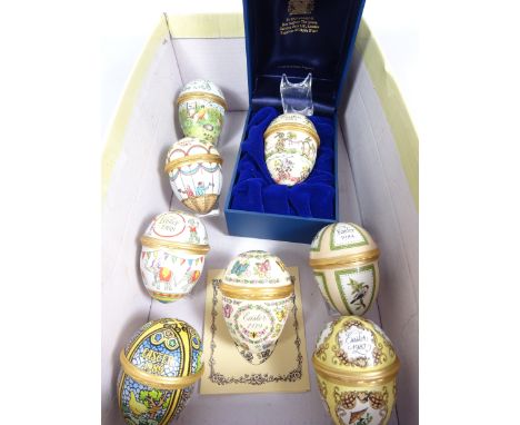 Eight Halcyon Days Easter egg shaped enamel boxes, pre 1990 (8)   Condition Report   Click here for further images, condition