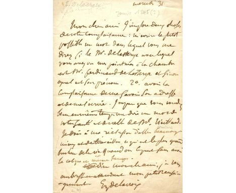 DELACROIX EUGENE: (1798-1863) French artist of the Romantic school. A.L.S., Eug. Delacroix, one page, 8vo, n.p., Mercredi 31,