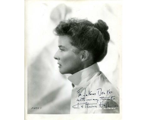 HEPBURN KATHARINE: (1907-2003) American actress, Academy Award winner. A good signed and inscribed 8 x 10 photograph of the a