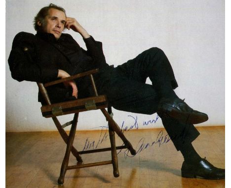 GOULD GLENN: (1932-1982) Canadian pianist. Signed colour 9.5 x 8 heavy cardstock image of Gould seated in a full-length pose,