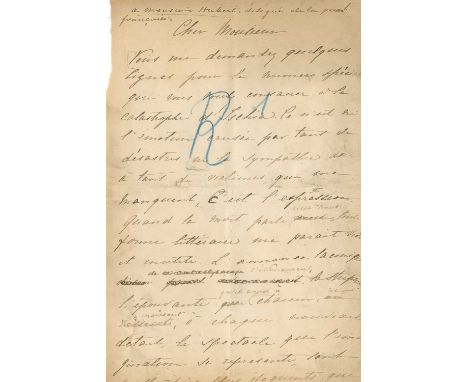 DUMAS ALEXANDRE: Fils (1824-1895) French author and playwright. Rare manuscript draft signed `A. Dumas f.´, seven pages, to s