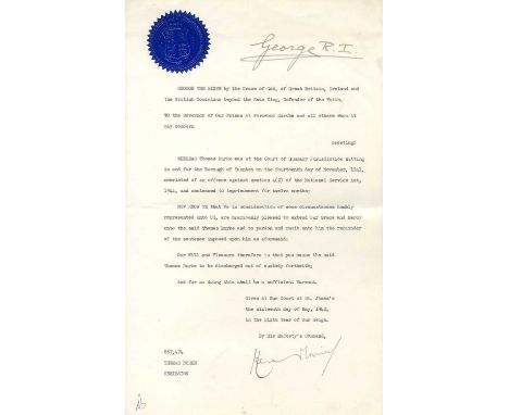 GEORGE VI: (1895-1952) King of the United Kingdom 1936-52. D.S., George R I, as King, at the head, one page, folio, Court at 