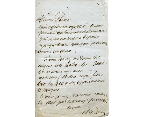 DUMAS ALEXANDRE Père: (1802-1870) French Writer whose works include The Three Musketeers. A.L.S., A. Dumas, one page, 8vo, n.