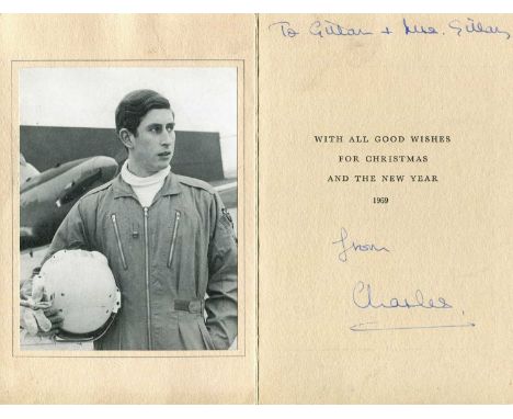 CHARLES III (1948- ) King of the United Kingdom since 2022. An unusually early vintage signed and inscribed Christmas greetin