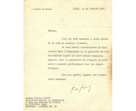 DE GAULLE CHARLES: (1890-1970) French General and statesman who led the Free French Forces during World War II. President of 