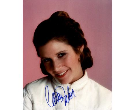 FISHER CARRIE: (1956-2016) American actress. Signed colour 8 x 10 photograph of Fisher in a smiling head and shoulders pose i