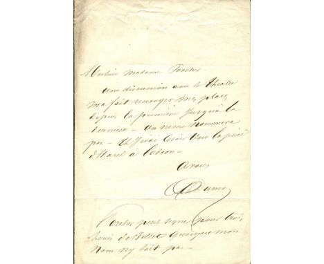 DUMAS ALEXANDRE Pere: (1802-1870) French Writer whose works include The Three Musketeers. A fine A.L.S., `Al Dumas´, one page