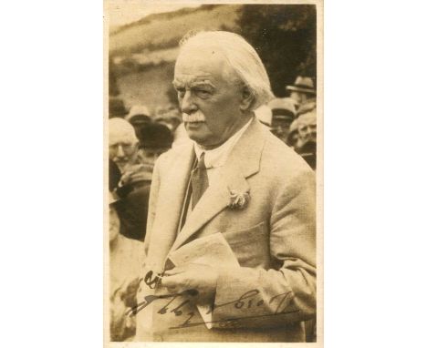 LLOYD GEORGE DAVID: (1863-1945) British Prime Minister 1916-22. Vintage signed sepia postcard photograph of Lloyd George stan