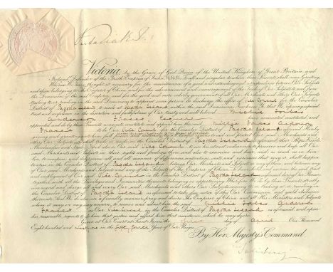 VICTORIA: (1819-1901) Queen of the United Kingdom of Great Britain and Ireland 1837-1901. A good D.S., Victoria R I, as Queen
