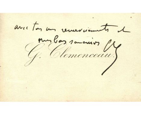CLEMENCEAU GEORGES: (1841-1929) French Prime Minister 1906-09, 1917-20. A.N.S., with his initials G C, to the recto of his pe