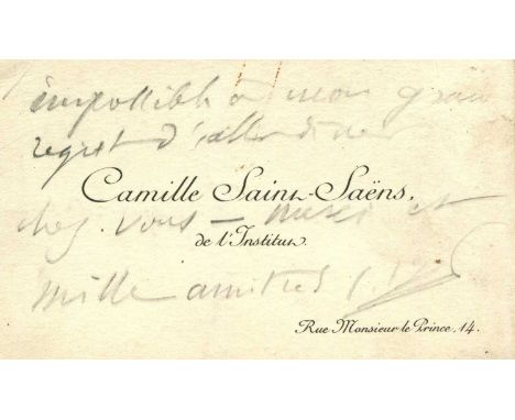 SAINT-SAENS CAMILLE: (1835-1921) French composer and organist of the Romantic period. A.N.S., with his initials C S S, in pen
