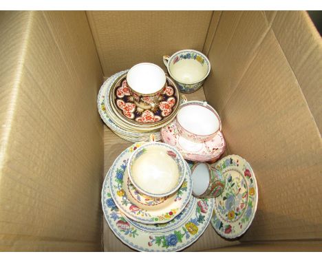 A box of mainly Mason's Regency together with cups and saucers including lustre and a Crown Derby style trio 