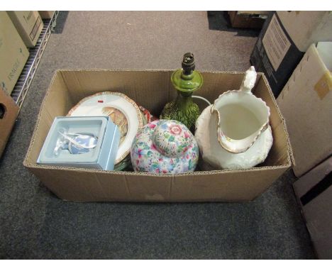 Mixed decorative ceramic plates, wash jug, ginger jar etc. 