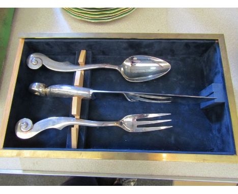 A limited edition cased knife, fork and spoon set, signed and stamped 