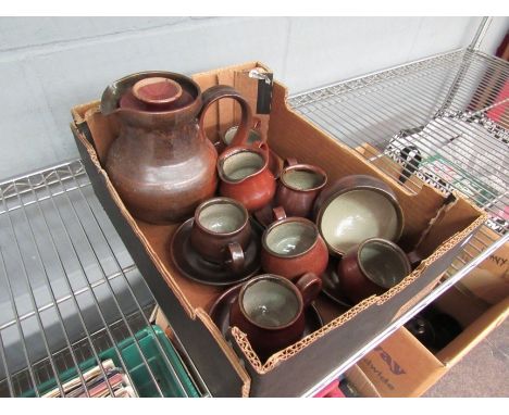 A brown glazed Sudio pottery part tea service 