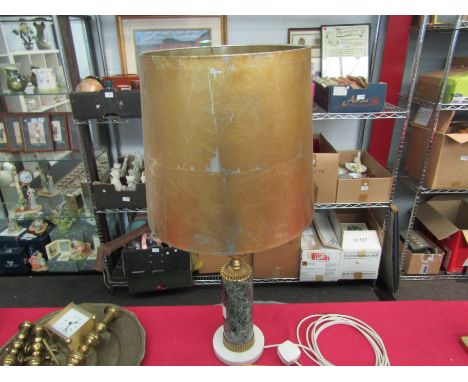 A marble and gilt table lamp base with distressed gilded shade 