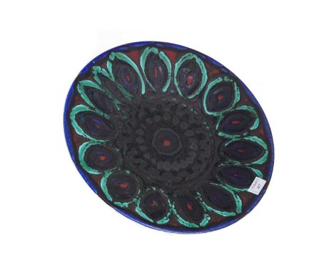 POOLE POTTERY CHARGER, MID / LATE 20TH CENTURY possibly Delphis pattern, with printed mark and artists monogram on reverse41.