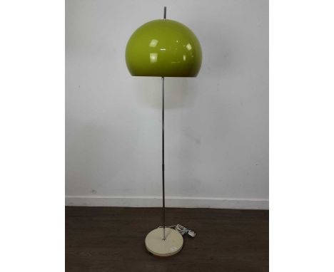 SHEERLITE, 'MUSHROOM' FLOOR LAMP, CIRCA 1970-79 with acrylic lime green shade, on chromed upright support, on circular base w