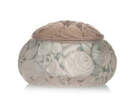 RENÉ LALIQUE (FRENCH 1860-1945), CLEAR AND FROSTED GLASS DINARD BOX, EARLY 20TH CENTURY moulded with roses, moulded R. LALIQU