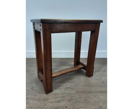 GORDON RUSSELL FOR BROADWAY WORCS, OAK JOINT STOOL, EARLY TO MID 20TH CENTURY with plank top over chamfered square supports u