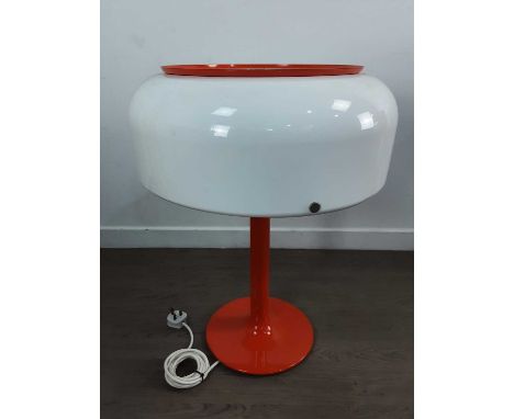 ANDERS PEHRSON OF SWEDEN, "KNUBBLING" TABLE LAMP, CIRCA 1970-79 of mushroom form, with orange enamelled sheet metal base and 