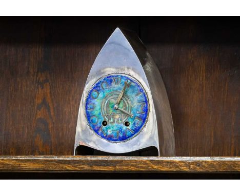 ARCHIBALD KNOX (MANX, 1864-1933) FOR LIBERTY & CO., 'CYMRIC' SILVER MANTEL CLOCK, BIRMINGHAM 1901 with two train eight day mo