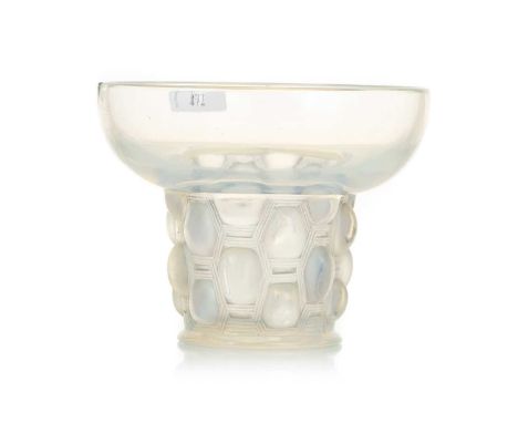 RENÉ LALIQUE (FRENCH, 1860-1945), OPALESCENT GLASS 'BEAUTRELLIS' VASE, DESIGNED 1927 with circular glass bowl over a cylindri