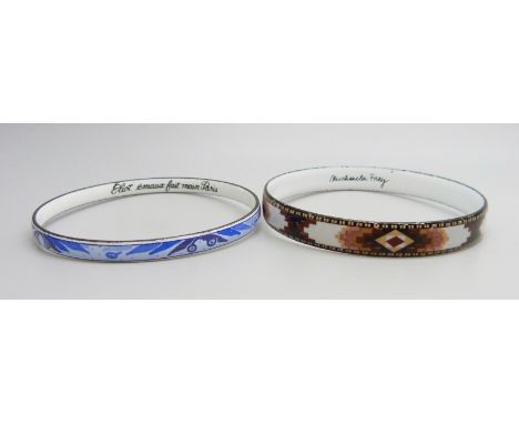 A French enamelled bangle, Eliot Emaux Fait Main Paris, and an enamelled bangle by Michaela Frey