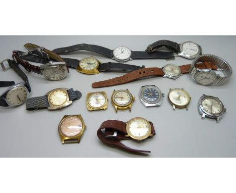 A collection of vintage wristwatches including Timex, Excalibur, Sekonda, Rotary, etc.