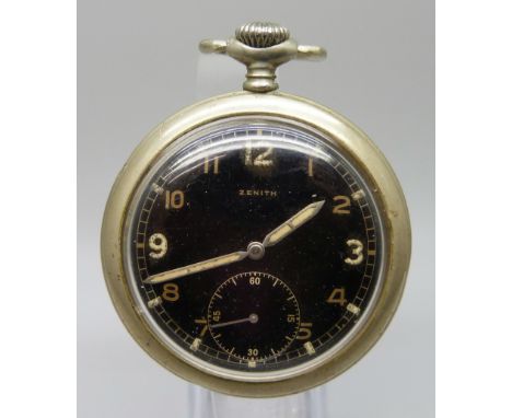 A Zenith German issue pocket watch, the case back numbered D8404165 H., the movement stamped 3463519, screw back case