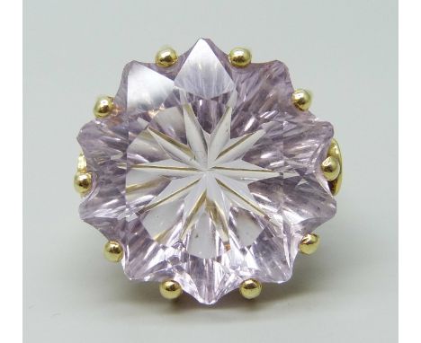 A large 14ct gold Rose de France amethyst cocktail ring, marked 585, 12.4g, R