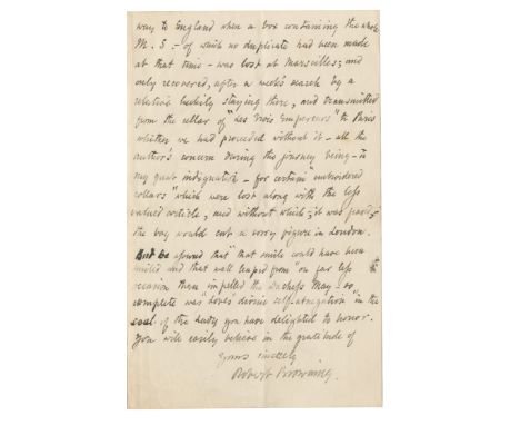 BROWNING (ROBERT)Autograph letter signed ('Robert Browning') to Peter Bayne ('Dear Sir'), expressing grateful thanks for his 